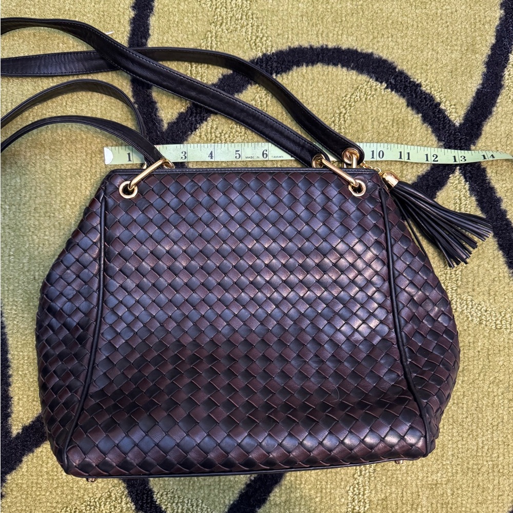 Woven Leather Tote Bag - Black/Brown